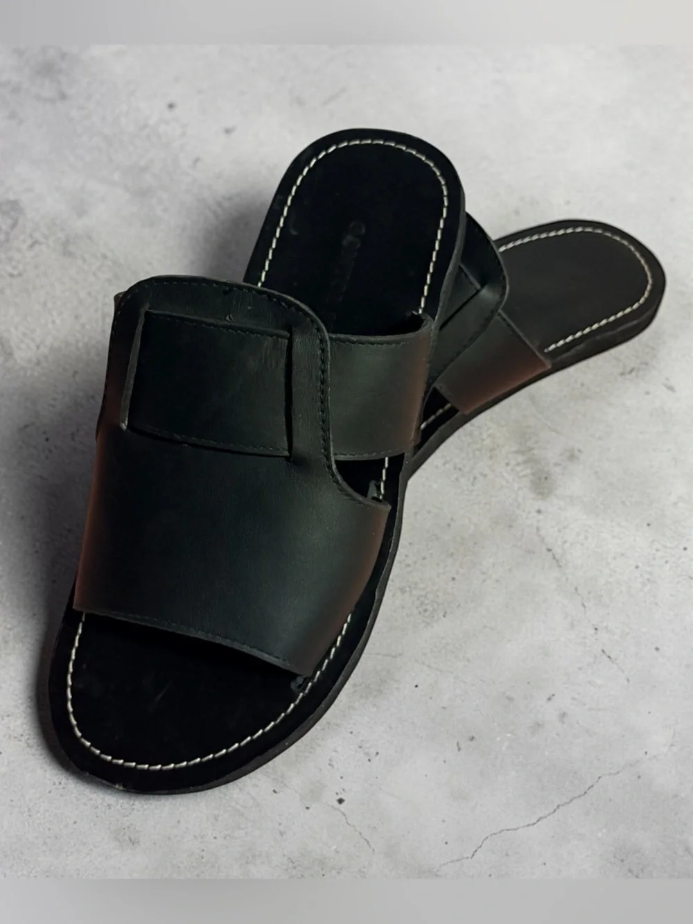 Men's Black Leather Slide Sandals
